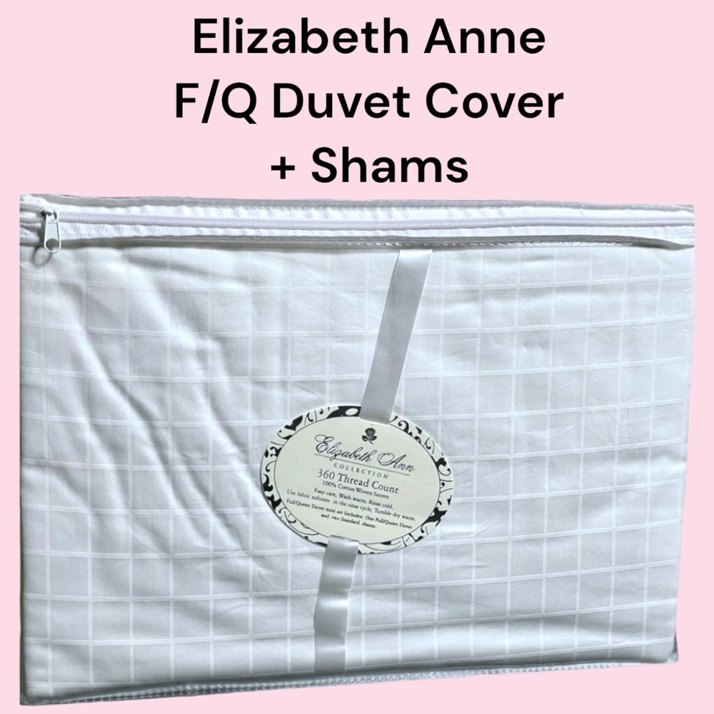 NIB WHITE DUVET COVER F/Q Woven Sateen By Elizabeth Ann 360 Thread Count